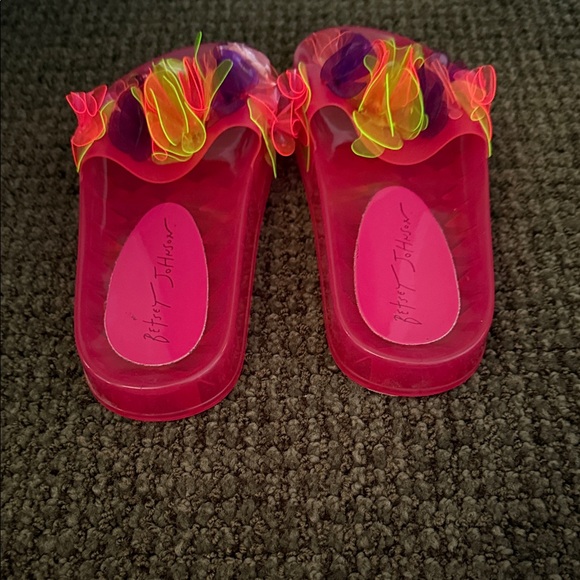 Betsey Johnson Neon Pink Floral Slide Sandals - Picture 5 of 5